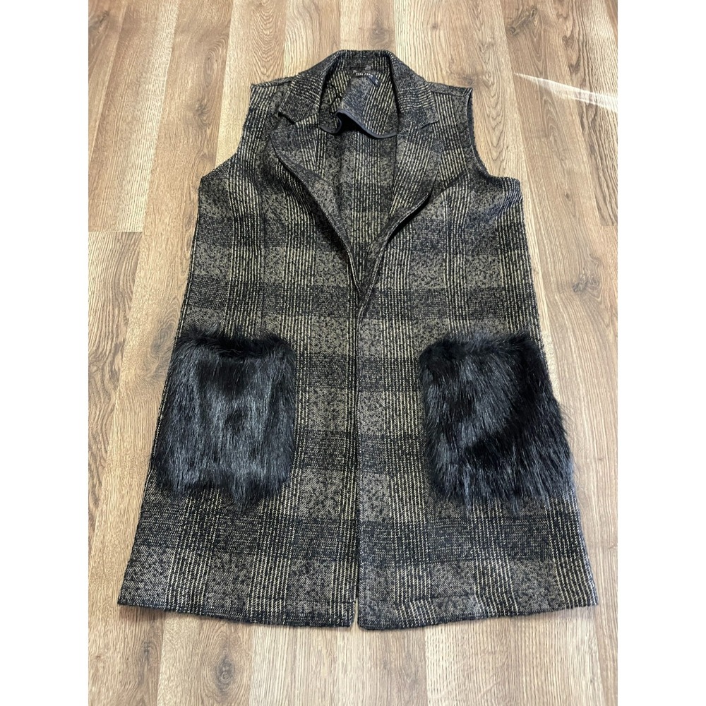 Zara Vest, Women's Size Medium, Brown Black, Sleeveless, Open Vest